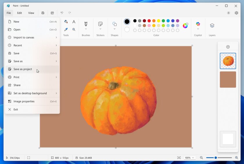 В Paint появилась функция сохранения проекта