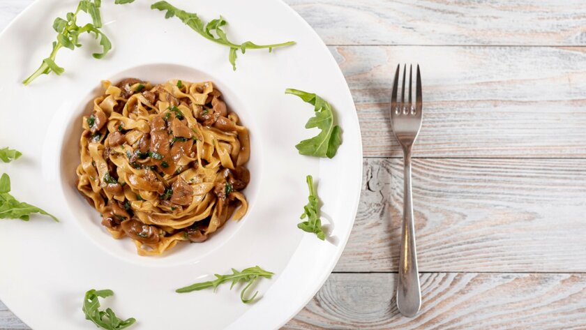 Рецепт пасты с вёшенками и сливочным соусом