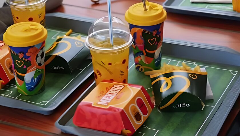 McDonalds дарит стаканы-хамелеоны с футбольным дизайном