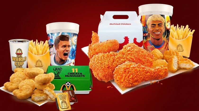 McDonalds дарит стакан с легендарными футболистами за комбо