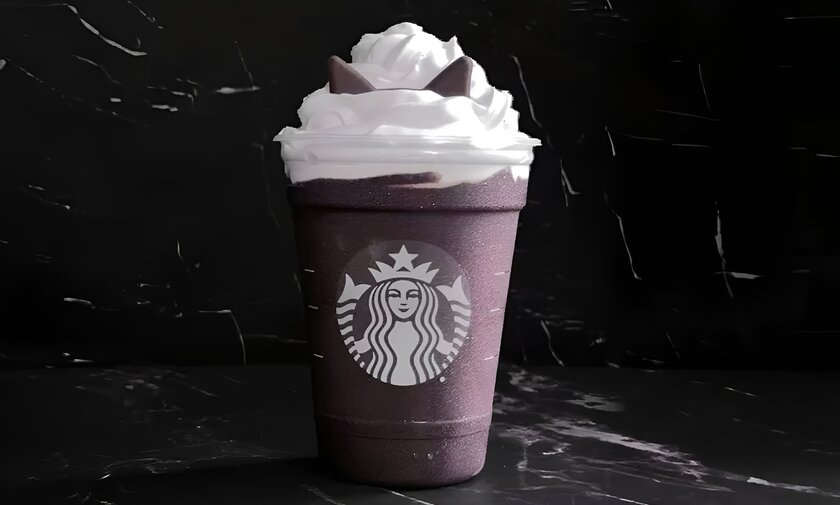 Чёрный кот бежит в Starbucks с новым меню и мерчом