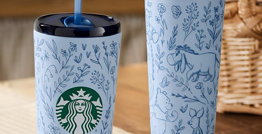 Винни-Пух забрался на стаканы Starbucks